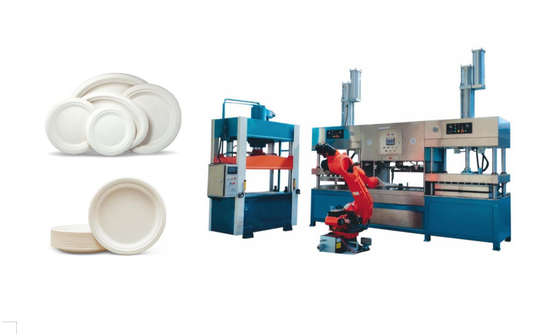 Tarwe Straw Pulp Tableware Production Line met Multi - Verbindingenrobot en het Stapelen Machine